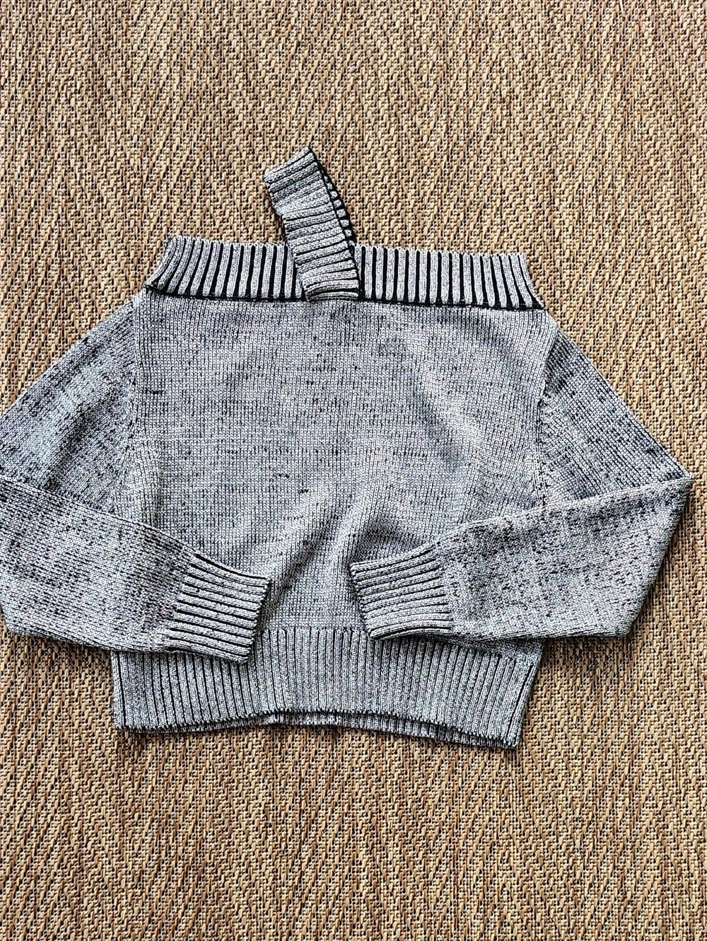 RtA Gray Marled Off-the-Shoulder Ribbed Sweater